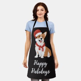 ハッピーホリデーおもしろいキュートクリスマスドッグレッドブラック エプロン