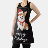 ハッピーホリデーおもしろいキュートクリスマスドッグレッドブラック エプロン (インサイチュ)