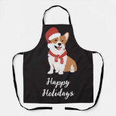 ハッピーホリデーおもしろいキュートクリスマスドッグレッドブラック エプロン (正面)