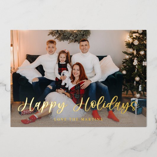 ハッピーホリデーおもしろいスクリプトフォト – WH 箔招待状 (正面)