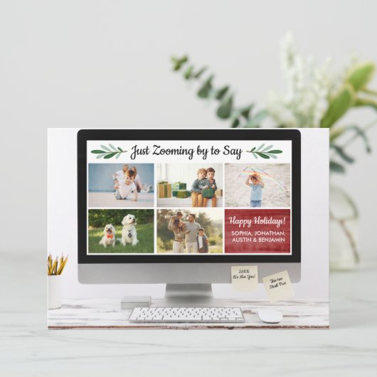 ハッピーホリデーおもしろいズズーム検疫フォトコラージュ シーズンカード (スタンド正面)
