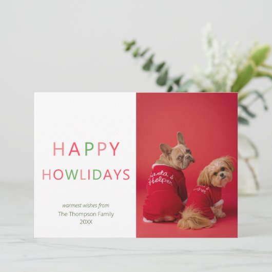 ハッピーホリデーおもしろいペットドッグフォトクリスマス シーズンカード (スタンド正面)