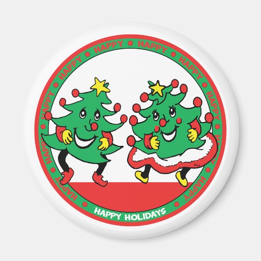 ハッピーホリデーおもしろい踊りクリスマスツリー マグネット (正面)