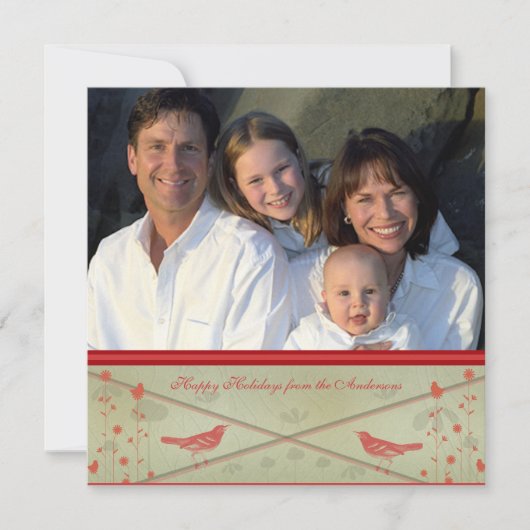 ハッピーホリデーお洒落レッドバードカード 招待状 (正面)