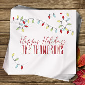 ハッピーホリデーかわいいカラフルストリングライト スタンダードカクテルナプキン