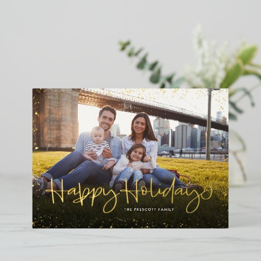ハッピーホリデーかわいいシンプル写真1枚 箔シーズンカード (立ち正面)