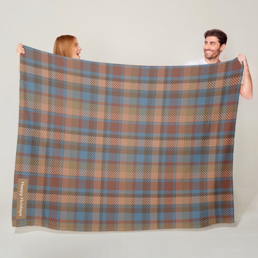 ハッピーホリデーかわいい格子茶色のパターン フリースブランケット (インサイチュ)