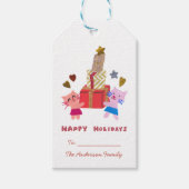 ハッピーホリデーかわいい猫とプレゼントホワイト ギフトタグ (正面)