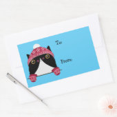 ハッピーホリデーかわいい猫のギフトラベル 長方形シール (封筒)