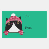 ハッピーホリデーかわいい猫のギフトラベル 長方形シール (正面)