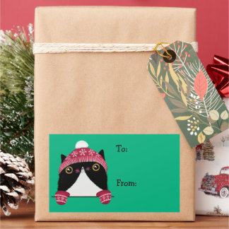 ハッピーホリデーかわいい猫のギフトラベル 長方形シール