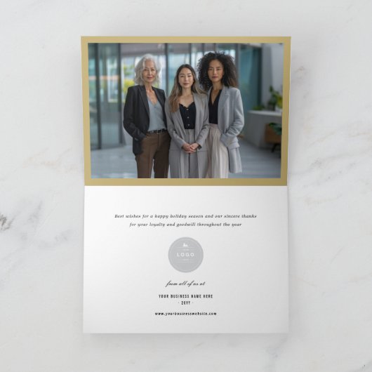 ハッピーホリデーきらめくクリスマスツリービジネス シーズンカード (内部)