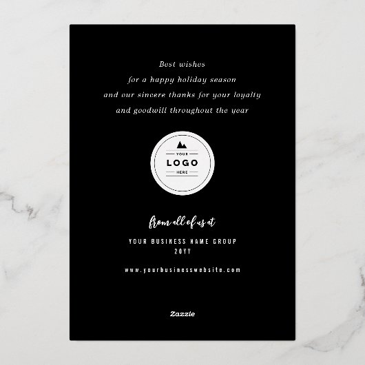 ハッピーホリデーきらめくクリスマスツリービジネス 箔シーズンカード (裏面)