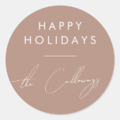 ハッピーホリデーとスクリプトファミリー名クリスマス ラウンドシール (正面)