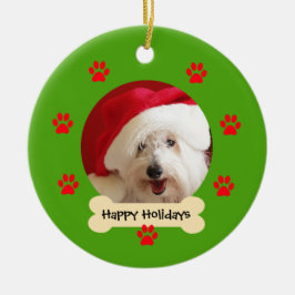 ハッピーホリデーと犬のクリスマス装飾品 セラミックオーナメント