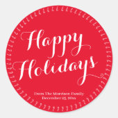 ハッピーホリデーのスクリプカスタムト赤い家族の名前 ラウンドシール (正面)