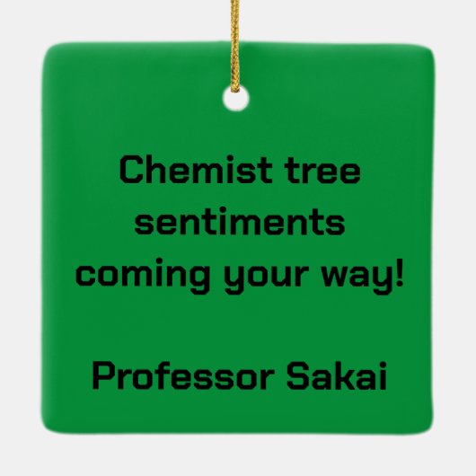 ハッピーホリデーの化学者の木が綴り出される セラミックオーナメント (裏面)