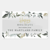 ハッピーホリデーの水の色の葉クリスマス 長方形シール (正面)