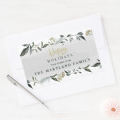 ハッピーホリデーの水の色の葉クリスマス 長方形シール (封筒)