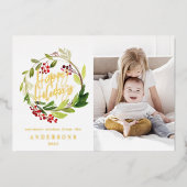 ハッピーホリデーの水彩花写真 箔シーズンカード (正面)