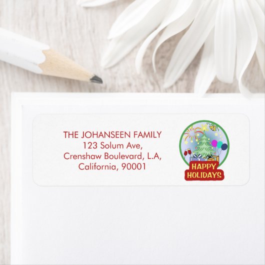 ハッピーホリデーはっきりしたタイポグラフィ赤と白おもしろい ラベル (インサイチュ)