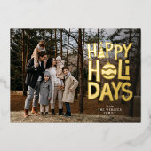 ハッピーホリデーよくはしゃぐおもしろいかわいい1枚の写真家 箔シーズンカード (正面)