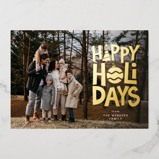 ハッピーホリデーよくはしゃぐおもしろいかわいい1枚の写真家 箔シーズンカード (正面)