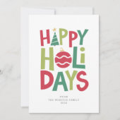 ハッピーホリデーよくはしゃぐカラフル図解入りの、写真付きの シーズンカード (正面)