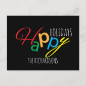 ハッピーホリデーよくはしゃぐ文字と文カラフル字付き シーズンポストカード (正面)