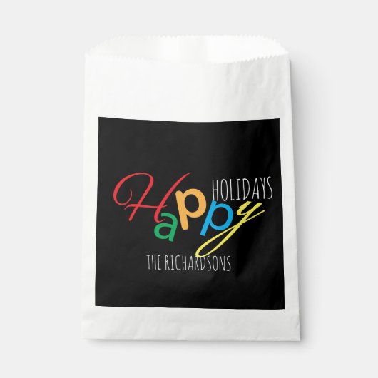 ハッピーホリデーよくはしゃぐ文字と文カラフル字付き フェイバーバッグ (正面)
