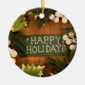 ハッピーホリデーを背景 セラミックオーナメント (正面)