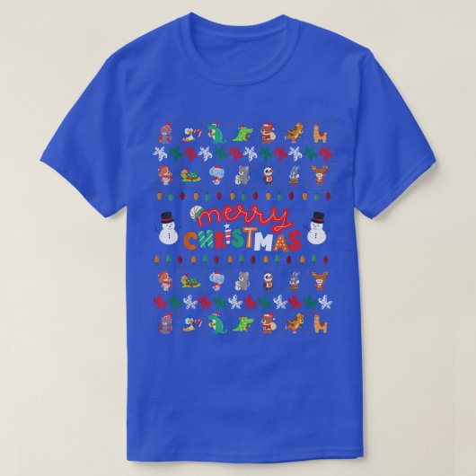 ハッピーホリデーアニマルズ醜いクリスマスセーターおもしろいF Tシャツ (デザイン正面)