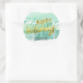 ハッピーホリデーアートグリーンウォーター色金ゴールド ラウンドシール (バッグ)