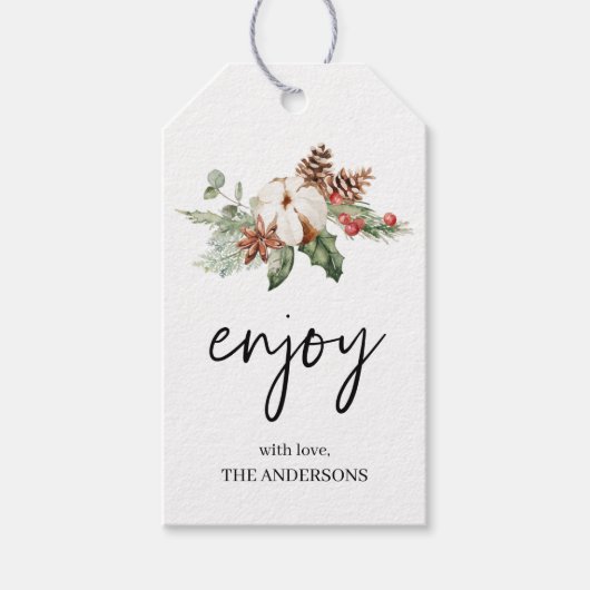 ハッピーホリデーウィンターフラワー |クリスマスギフトタグ ギフトタグ (正面)