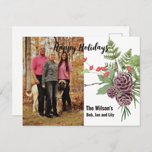 ハッピーホリデーウィンター素朴フローラフォトポストカード シーズンポストカード (正面/裏面)