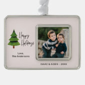 ハッピーホリデーウォーターカラークリスマスツリー写真 シルバープレートフレームオーナメント (正面)