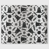 ハッピーホリデーエイリアントインデアシルバーブラックスノー ラッピングペーパー (フラット)