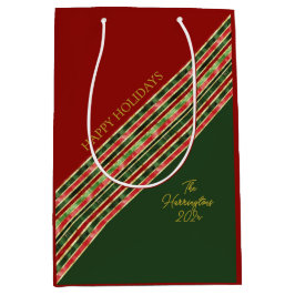 ハッピーホリデーエレガントズカラフルクリスマス ミディアムペーパーバッグ