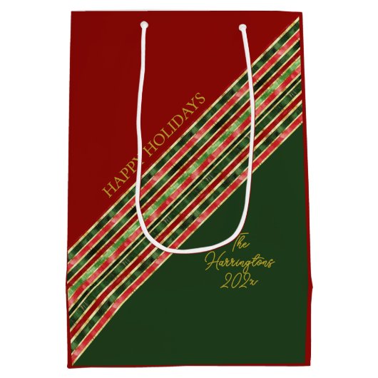 ハッピーホリデーエレガントズカラフルクリスマス ミディアムペーパーバッグ (裏面)