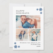 ハッピーホリデーエレガントズブルーフォトコラージュ シーズンカード (正面)