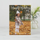 ハッピーホリデーエレガントズ白タイポグラフィ写真 シーズンカード (スタンド正面)