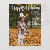 ハッピーホリデーエレガントズ白タイポグラフィ写真 ポストカード (正面)