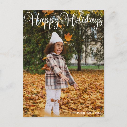 ハッピーホリデーエレガントズ白タイポグラフィ写真 ポストカード (正面)