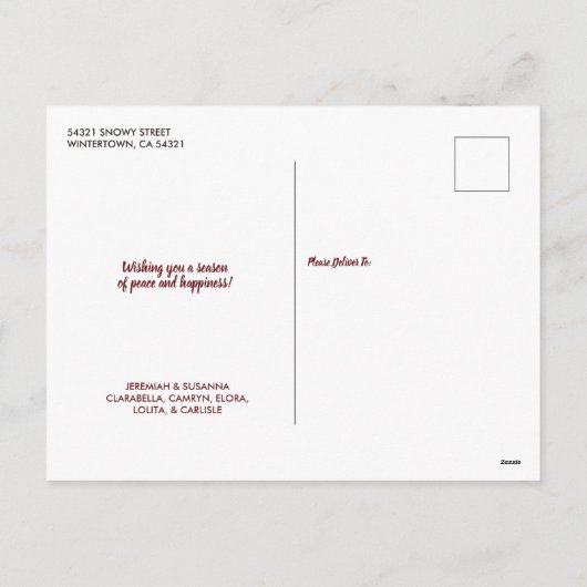 ハッピーホリデーエレガントタイポグラフィファミリーフォト シーズンポストカード (裏面)