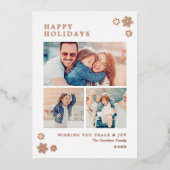 ハッピーホリデーエレガントフォトコラージュバラ金ゴールド 箔シーズンカード (正面)