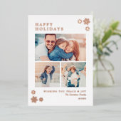 ハッピーホリデーエレガントフォトコラージュバラ金ゴールド 箔シーズンカード (立ち正面)