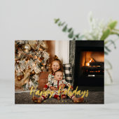 ハッピーホリデーエレガントフォトスクリプ実在ト金ゴールド 箔シーズンカード (立ち正面)