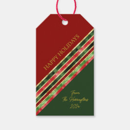 ハッピーホリデーエレガント金ゴールドレッドグリーンクリスマス ギフトタグ