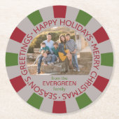 ハッピーホリデーカスタムズの写真と名前コースター ラウンドペーパーコースター (正面)