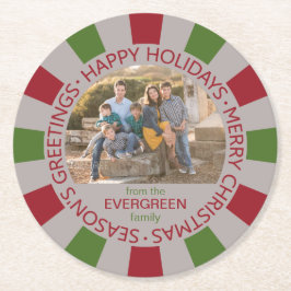 ハッピーホリデーカスタムズの写真と名前コースター ラウンドペーパーコースター